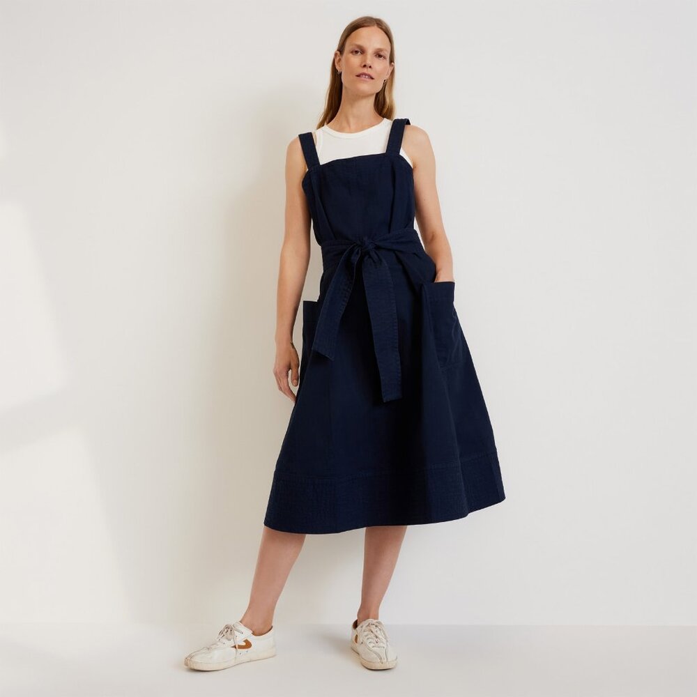 NWOT Everlane The Organic Cotton Herringbone Dress Blue (Navy) - Size S